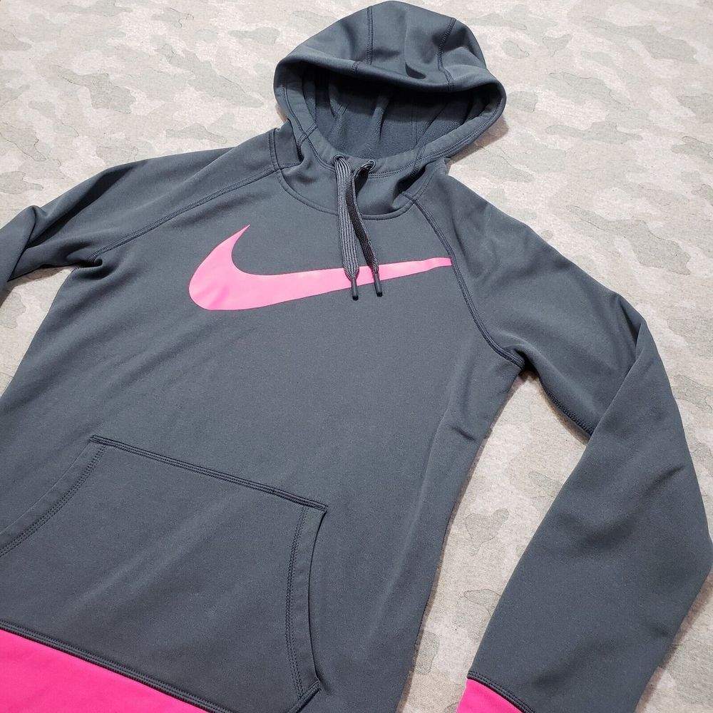 Nike Sweatshirt Womens Small Gray‎ Center Swoosh Therma-Fit Hoodie Pull-Over